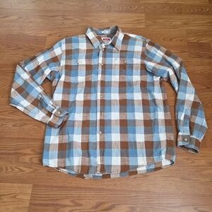 Wrangler Men's Large Flannel Shirt Blue Green Plaid Long Sleeve Button Down